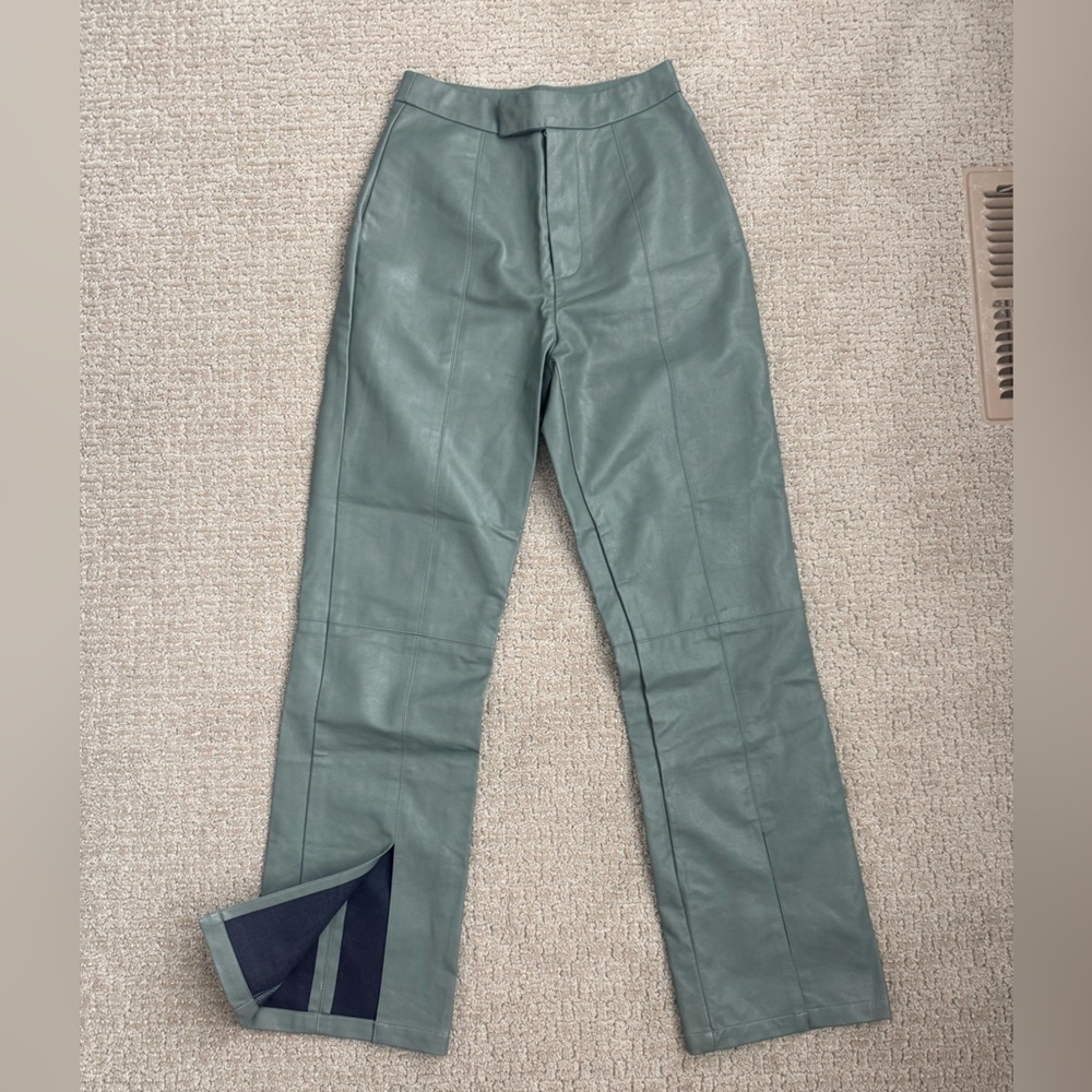 PaperMoon Sage Green Faux Leather Front Slit Pants Size S